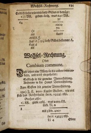 Wechsel-Rechnung. Oder Cambium commune