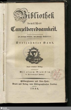 13: Bibliothek deutscher Canzelberedsamkeit : in zwanzig Bänden, mit zwanzig Stahlstichen