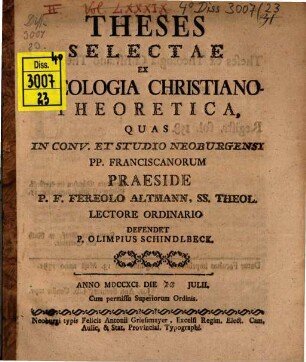 Theses selectae ex theologia Christiano-theoretica