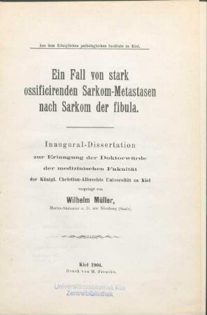 Ein Fall von stark ossificirenden Sarkom-Metastasen nach Sarkom der fibula