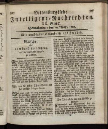 XX. Stück. Sonnabends: den 19. May, 1787.