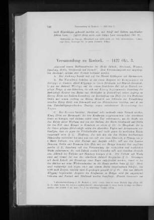 Versammlung zu Rostock. - 1422 Okt. 3.