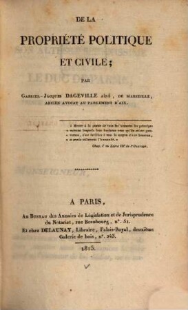 De la propriété politique et civile