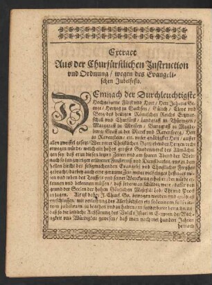Extract Aus der Churfürstlichen Instruction und Ordnung/ wegen des Evangelischen Jubelfests