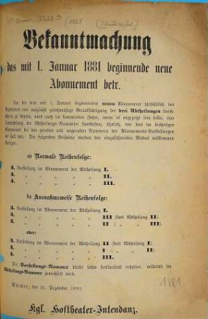 Königliches Hof- und Nationaltheater. 1881