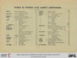 Index to Hotels and useful addresses