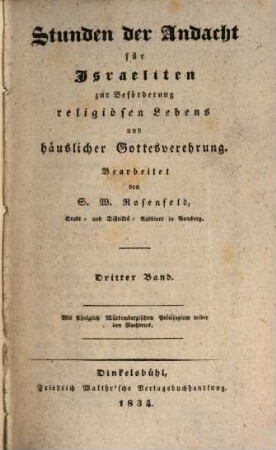 Stunden der Andacht für Israeliten zur Beförderung religiösen Lebens und häuslicher Gottesverehrung, 3