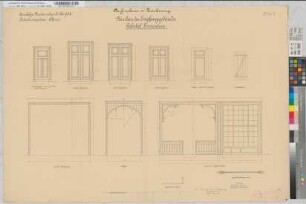 Aufnahmezeichnung: Neubau des Empfangsgebäudes Bahnhof Finnentrop, Blatt 12: Schnitte und Ansichten der Türen, M. 1:20 Stnr.: 51, Hge, Bunr.: 13, Blnr.: 12
