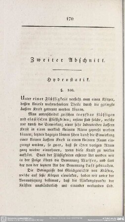 Zweiter Abschnitt. Hydrostatik
