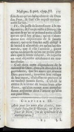 Chapitre III. Avis pour les ames plus élevées, touchant l'oraison de silence [...]