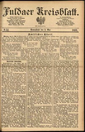 Erste Ausgabe vom Samstag, den 02. Mai 1896.