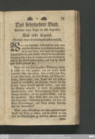 Das siebenzehnte Buch. Welches drey Tage in sich begreifet.