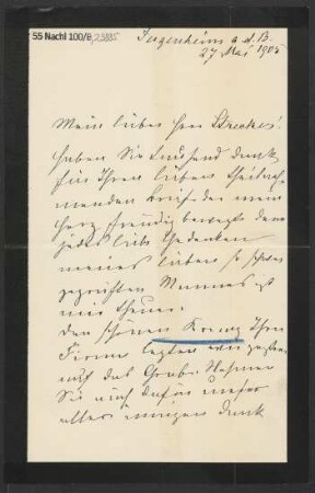 Brief an Ludwig Strecker  und B. Schott's Söhne : 27.05.1905