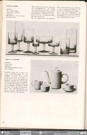 Kaffeeservice DIAMANT : Informationen Neue Erzeugnisse