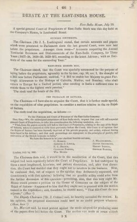 Debate at the East-India House : East-India House, July 29. ; A special general Court of Proprietors of East-India Stock was this day held at the Company's House in Leadenhall Street. ...