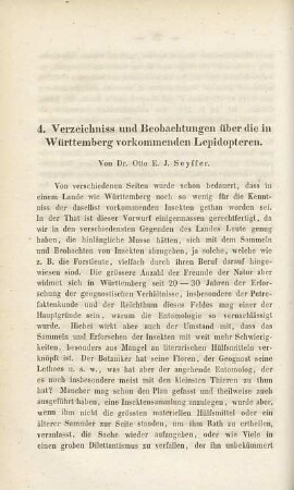Verzeichniss und Beobachtungen über die in Württemberg vorkommenden Lepidopteren