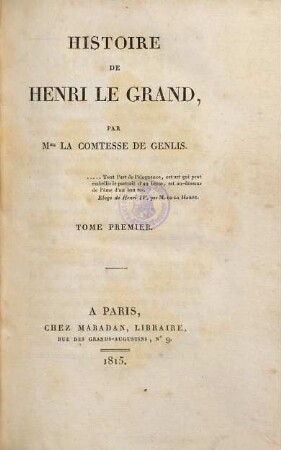 Histoire de Henri le Grand, 1 (1815)