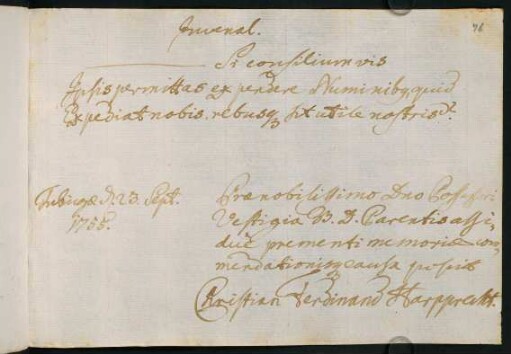 Harpprecht, Christian Ferdinand [Professor der Philosophie]. Tübingen, 23.09.1755.
