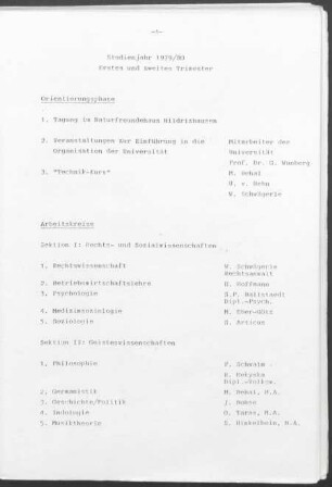 Inhalt: "Studienjahr 1979/80 Erstes und Zweites Trimester"