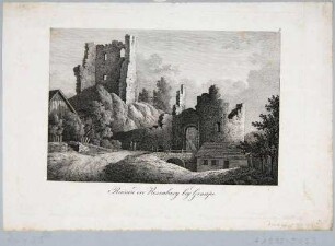Die Burgruinen der Burg Rosenberg (heute Hrad Krupka) bei Graupen (heute Krupka) in Nordböhmen