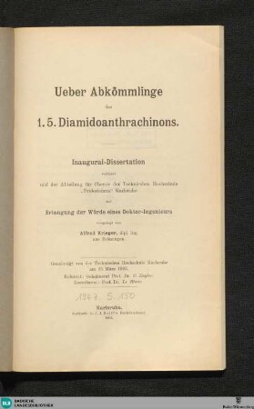 Über Abkömmlinge des 1.5. Diamidoanthrachinons