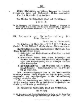 Befugnis zur Urlaubseinteilung für Schulkinder : [F. Öffentliches Volksschulwesen]