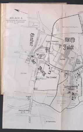 Anlage A Lageplan über die Altenhöfer Gemeinden mit Lengsfeldergasse und die Kellerei Hinterburg im XVII und XVIII Jahrhundert.