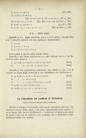 La risoluzione dei problemi di Aritmetica