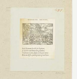 Jakobs Traum von der Himmelsleiter, aus: Claude Paradin, "Quadrins historiques de la Bible", Lyon 1558
