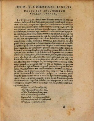 M. T. Ciceronis De Leg. Lib. III