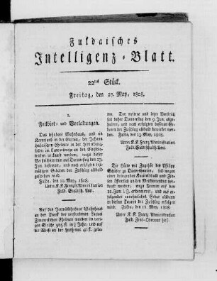 22tes Stück, Ausgabe vom 27. May 1808
