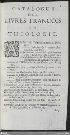 Catalogue Des Livres Francois En Theologie