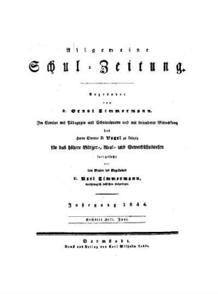 Titelblatt für Juni 1844 : [Heft 85 - 102]
