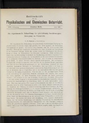 Die experimentelle Behandlung der gleichförmig beschleunigten Bewegung im Unterricht.