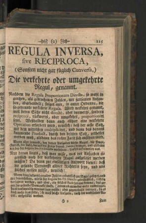 Regula inversa, five reciproca, Die verkehrte oder umgekehrte Regul, genannt. [u. a.]