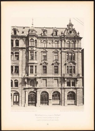 Wohnhaus Büchsenstraße, Stuttgart: Ansicht (aus: Moderne Neubauten, 1.Jg., 1894, hrsg. W. Kick)