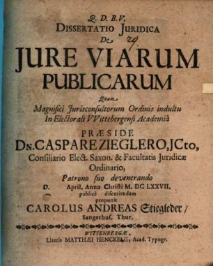 Dissertatio Juridica De Jure Viarum Publicarum