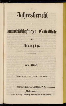 Jahresbericht der landwirthschaftlichen Centralstelle zu Danzig