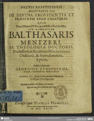 Brevis Repetitionis Disputatio VII. De Divina Providentia Et Praesentia Apud Creaturas