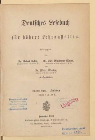Theil 2 = (Quinta), [Schülerband]: [Theil 2 = (Quinta), [Schülerband]]