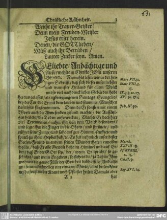 Leichenpredigt : Christliche Kühnheit, [allg. Eingang], Textus, Eingang, Tractatio