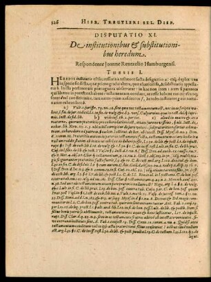 Disputatio XI. De institutionibus et substitutionibus heredum.