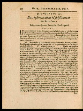 Disputatio XI. De institutionibus et substitutionibus heredum.