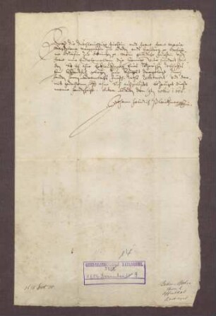 Johann Friedrich Peickheer quittiert über 400 fl., welche er der Markgräfin Maria Magdalena von Baden-Baden zum Angeld bei Erkaufung des Retzerischen Rebhofes in Affental geliehen hatte