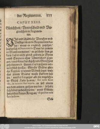Caput XXIII. Gleichheit/ Unterscheid und Ungleichheit in Regimenten.