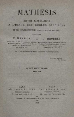 TOME HUITIÉME. MARS 1888.