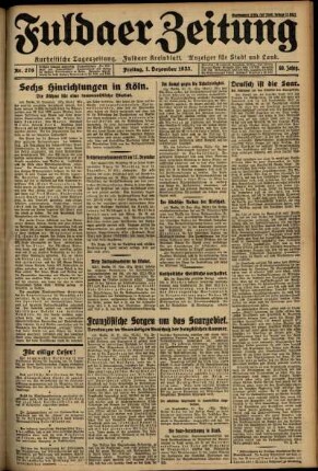 Erste Ausgabe vom Freitag, den 01. Dezember 1933.
