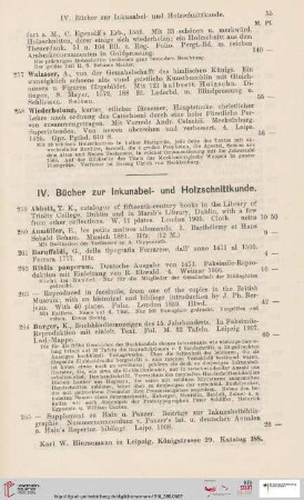 IV. Bücher zur Inkunabel- und Holzschnittkunde (Nr. 259 - 315)