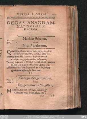 Decas Anagrammatismorum Decima.