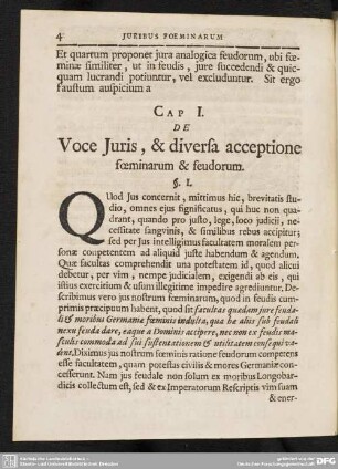 Cap. I. De Voce Juris, & diversa aceeptione foeminarum & feudorum